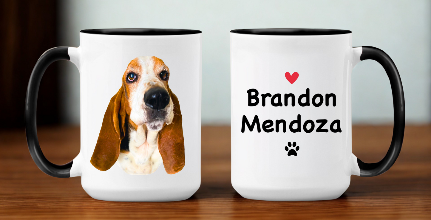 Tu Perro en tu taza con Nombre y Apellido - Taza Blanca y Negra de 15 oz - Tazas de Perros