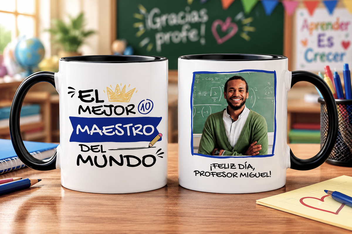 Tu Profesor Favorito en tu Taza Personalizada ☕ / Taza  Blanca con Negra de 11 oz.
