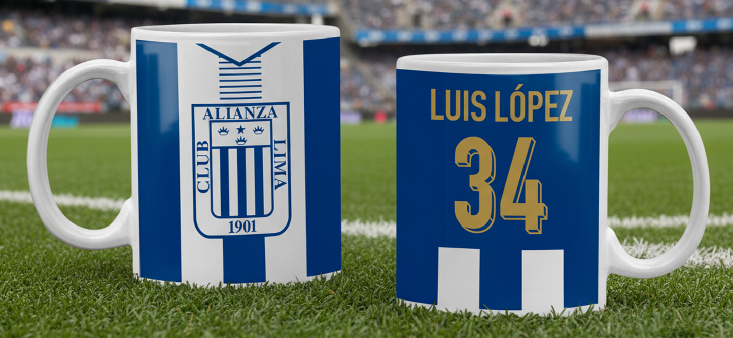 Taza Camiseta Alianza Lima con tu Nombre Blanca de 11 oz - Tazas Fútbol -  Tazas para Ellos - Tazas Alianza Lima