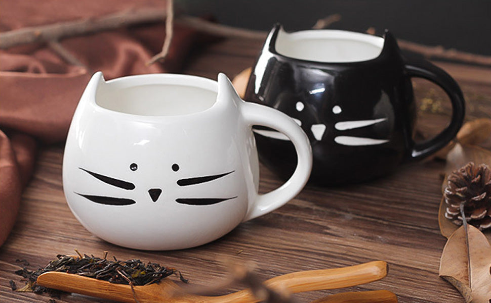Taza Gatito con Orejitas 3D Blanco y Negro