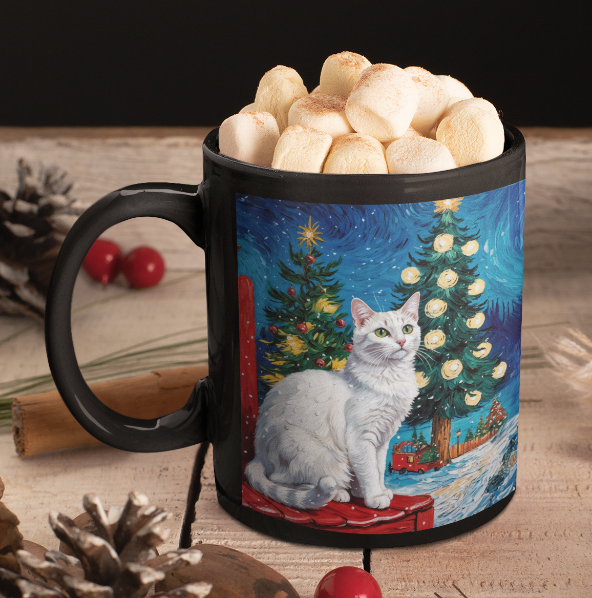 Taza Gato Blanco Navideño  Taza Navidad Taza Navideña