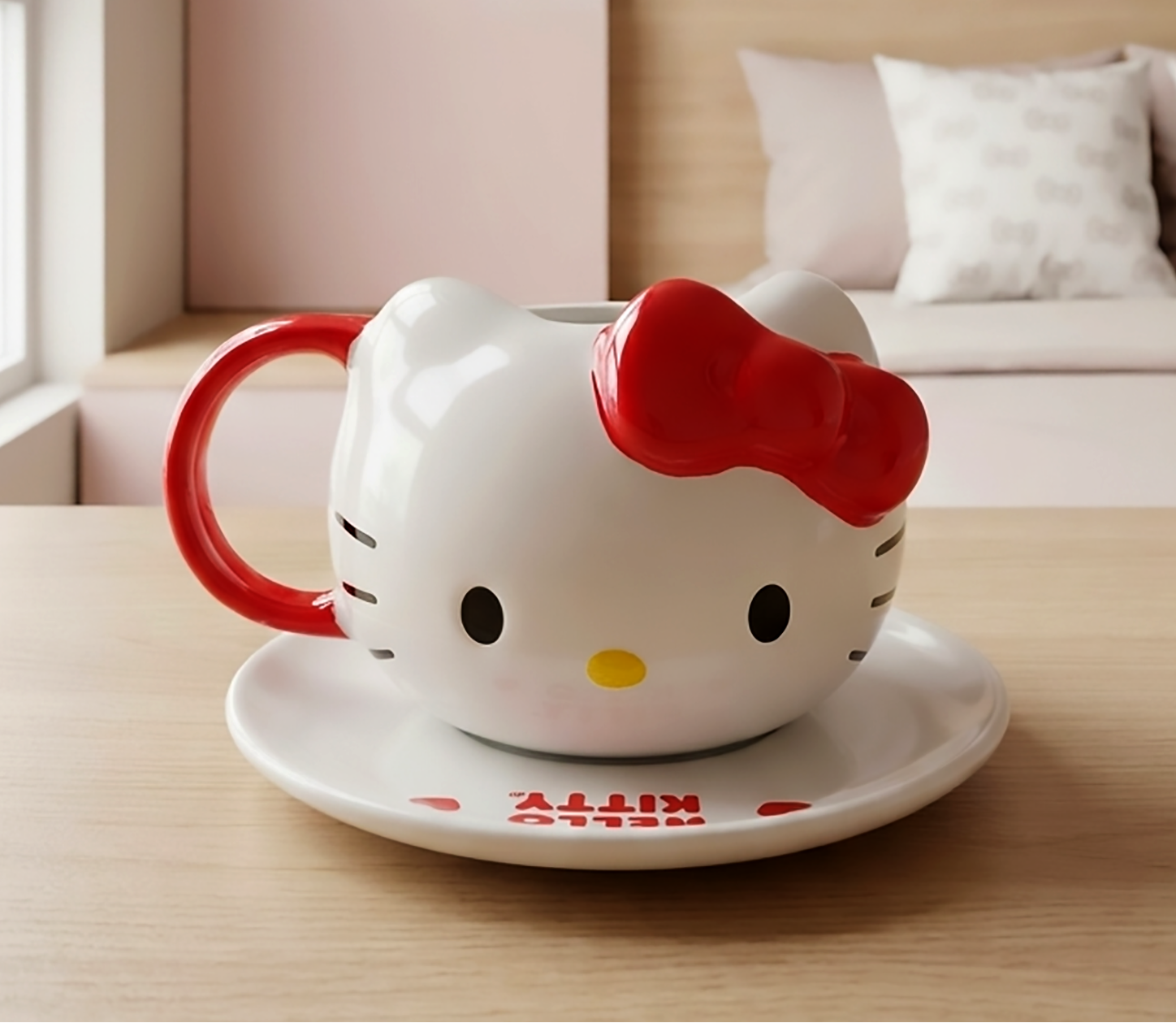Taza Hello Kitty Lazo Rojo con Plato | Tazas Hello Kitty