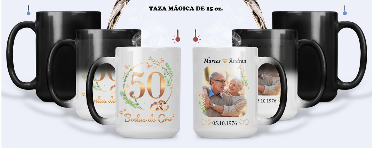 Taza Bodas de Oro Personalizado con Nombre y Foto