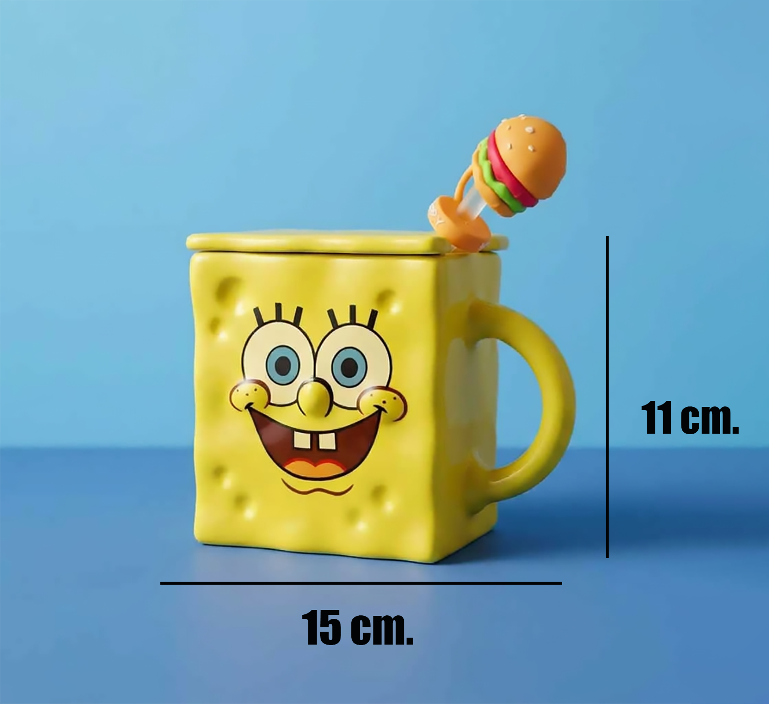 Taza Bob Esponja con Tapa y Sorbete | Tazas Bob Esponja