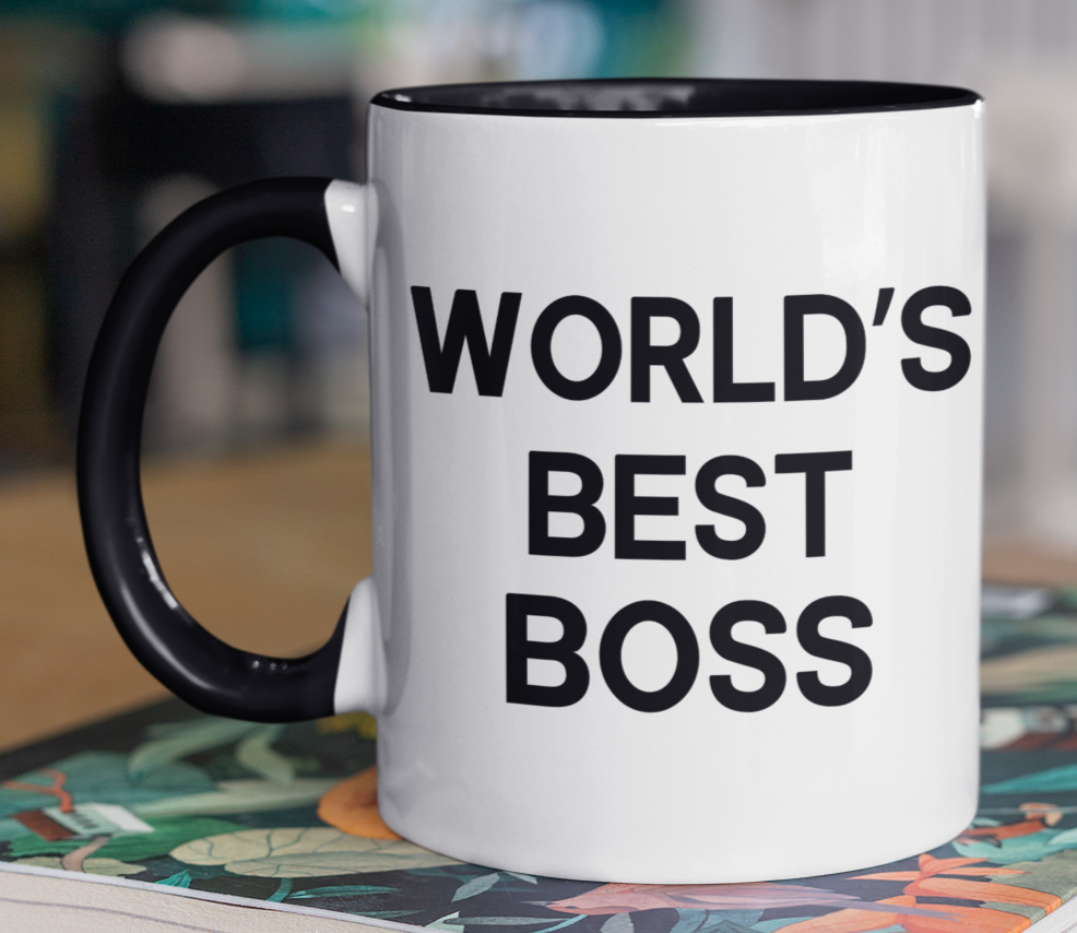 Taza World's Best Boss- Taza Blanca y Negra 11 oz - Taza de The Office- Tazas de series