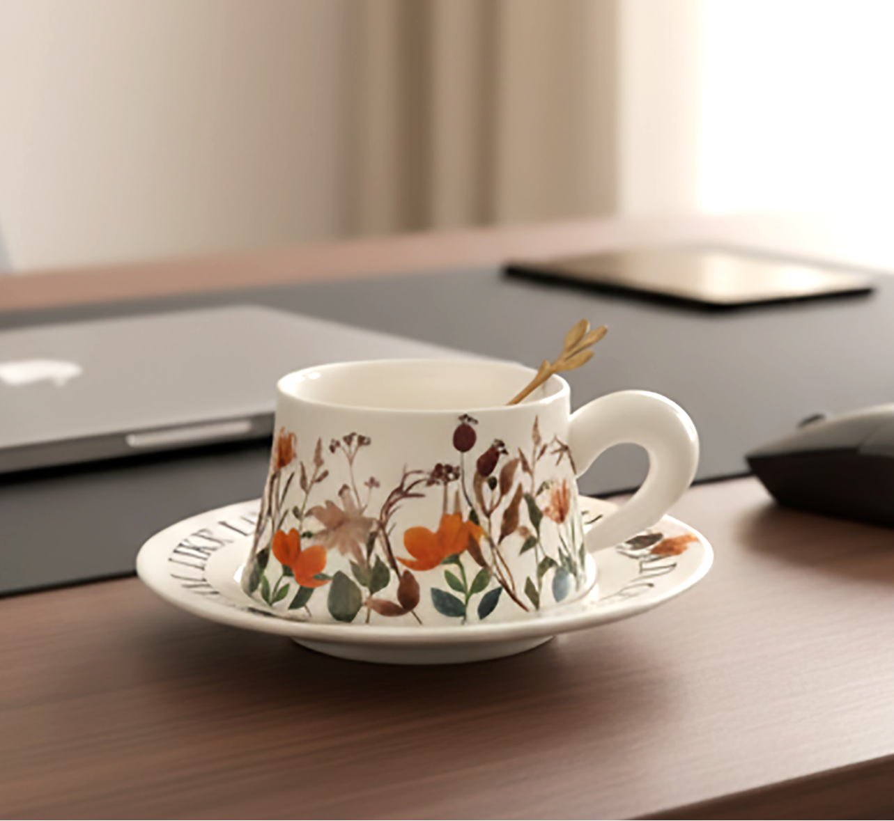 Taza de Flores con Plato