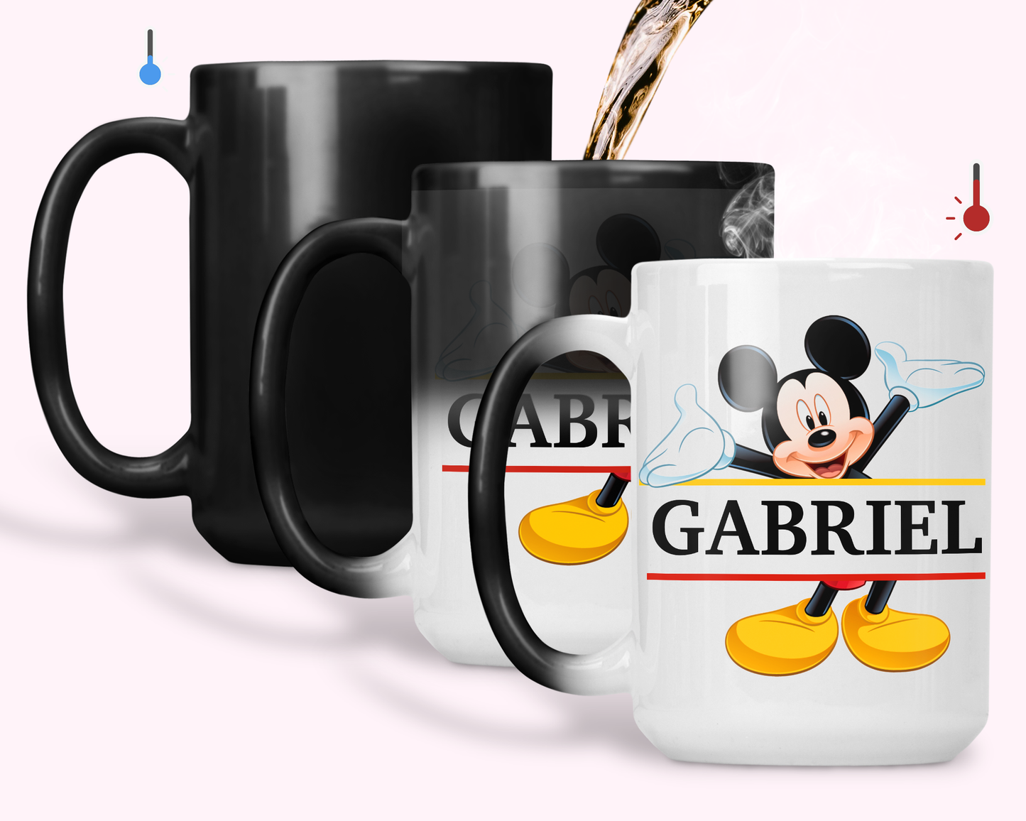 Taza Mickey con tu Nombre Personalizado | Tazas Personalizadas | Taza Blanca y Roja de 15 oz