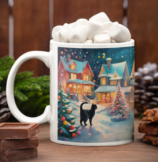 Taza Gato Negro Navidad Navideño  Taza Navidad Taza Navideña
