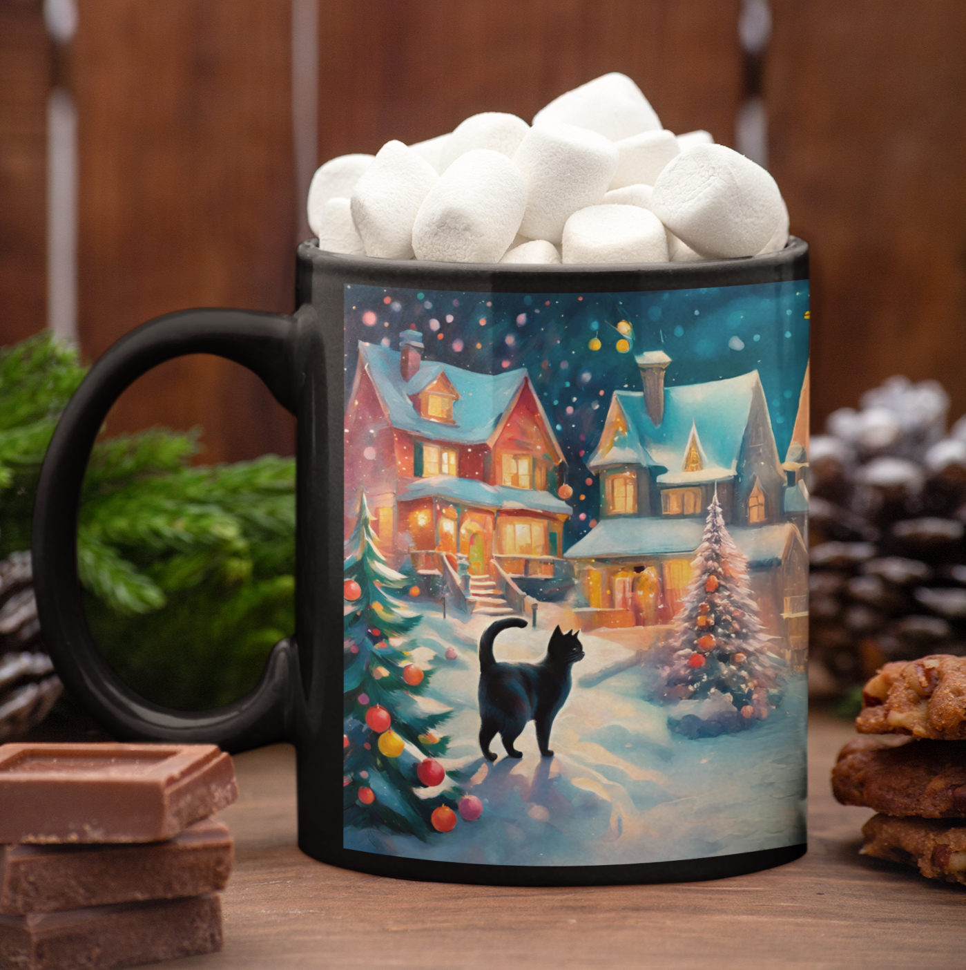 Taza Gato Negro Navidad Navideño  Taza Navidad Taza Navideña