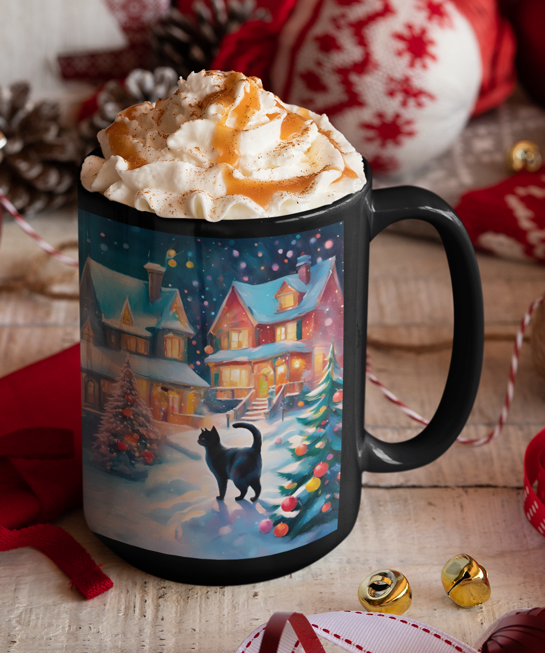 Taza Gato Negro Navidad Navideño  Taza Navidad Taza Navideña