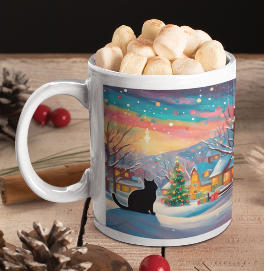 Taza Gato Negro Navideño  Taza Navidad Taza Navideña