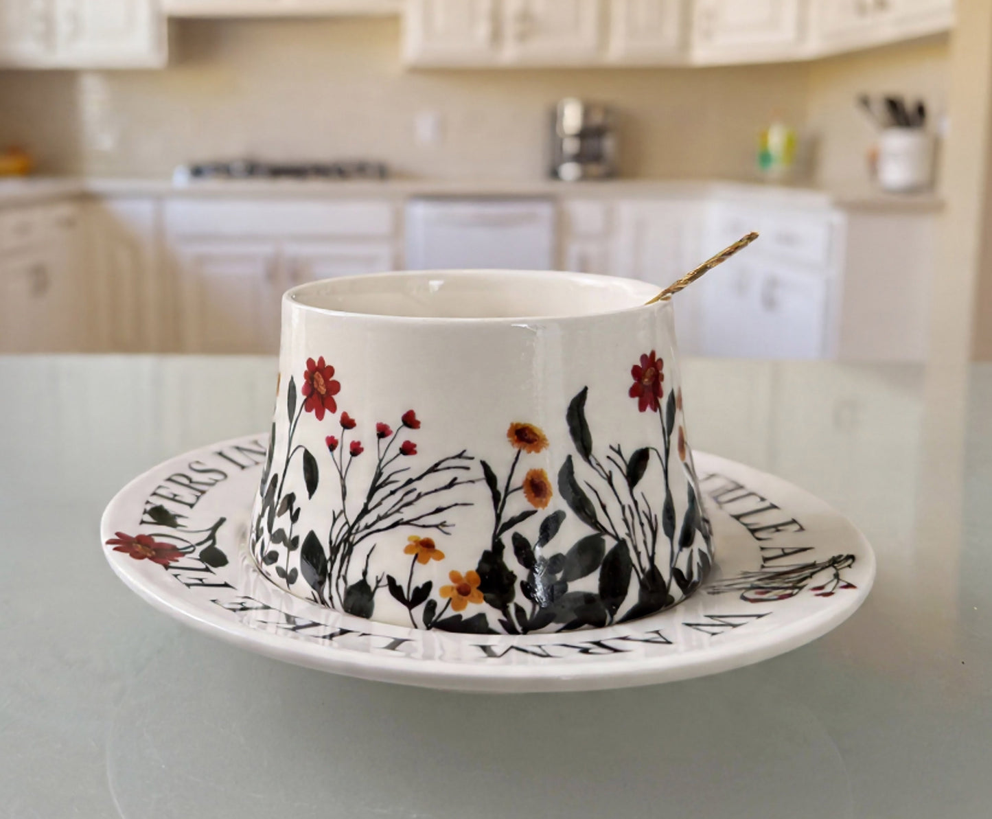 Taza de Flores con Plato