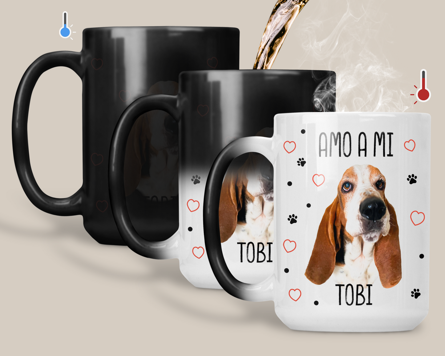 Taza Amo a mi Perro Personalizado con Foto y Nombre - Tazas de Perros - Taza Mágica de 15 oz 