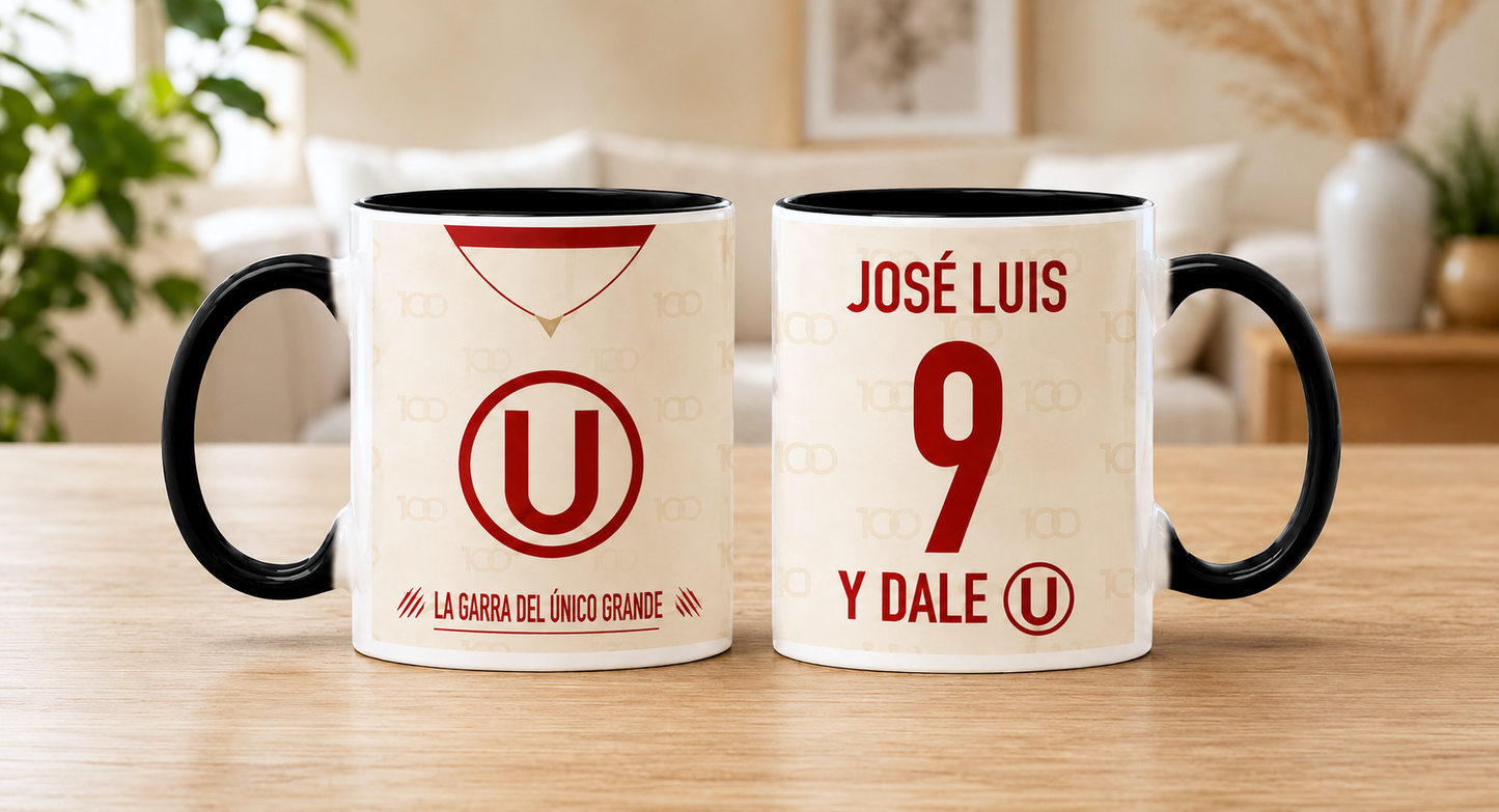 Taza Camiseta de la U con tu nombre - Taza Blanca y Negra 11 oz - Taza de Fútbol - Tazas Día del Padre - Tazas para Papá